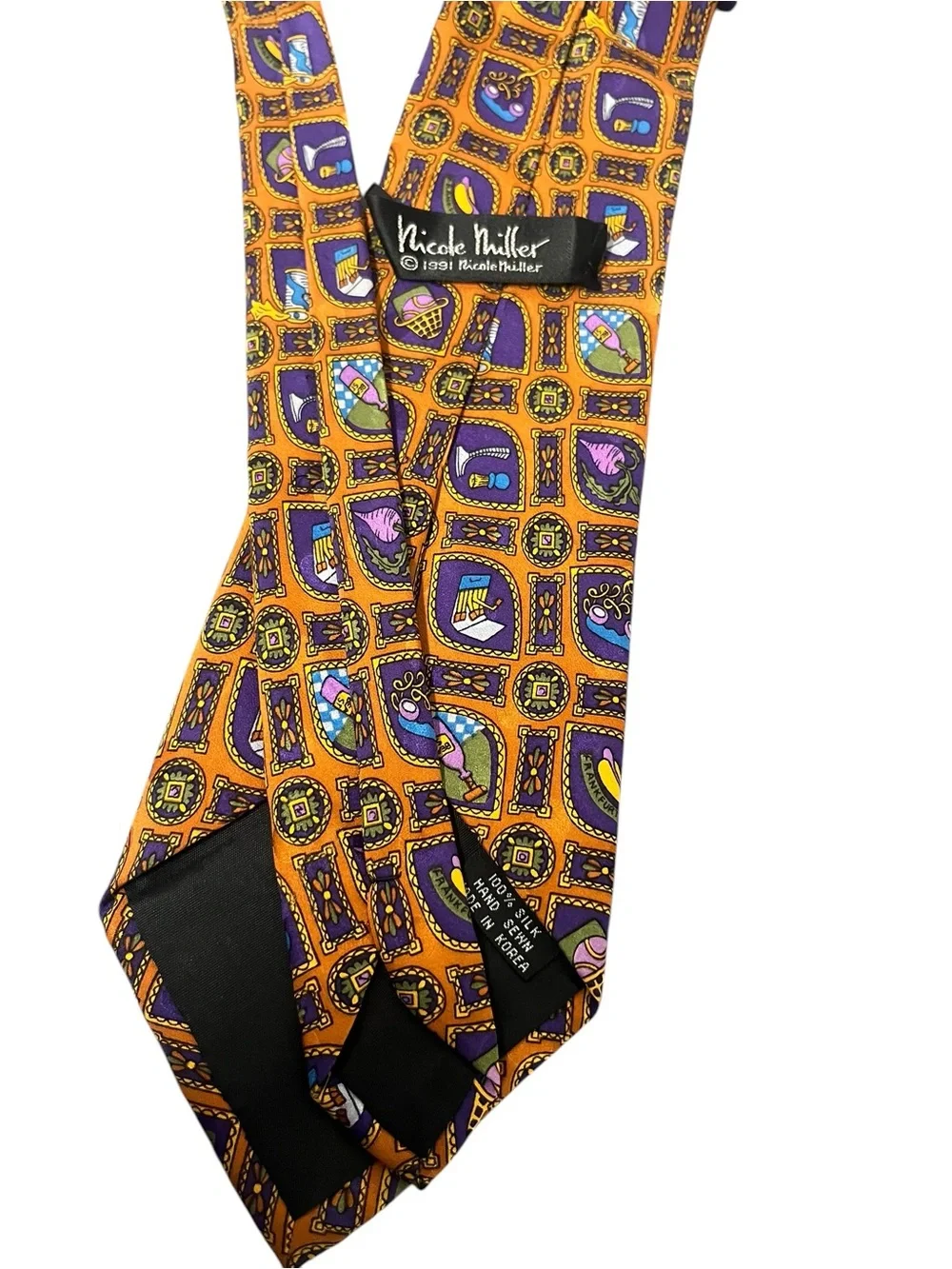 Vintage 90s Nicole Miller Silk Necktie Abstract Pattern Designer Tie 58” x 3.5”